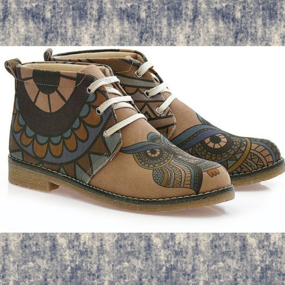 Goby🦉 wise Owl Vegan geometrical Boho RARE unique chukka boots desert shoes - Picture 7 of 16